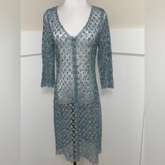 Cachet Light Metallic Blue Lace Sequin Size Small - Picture 3 of 11